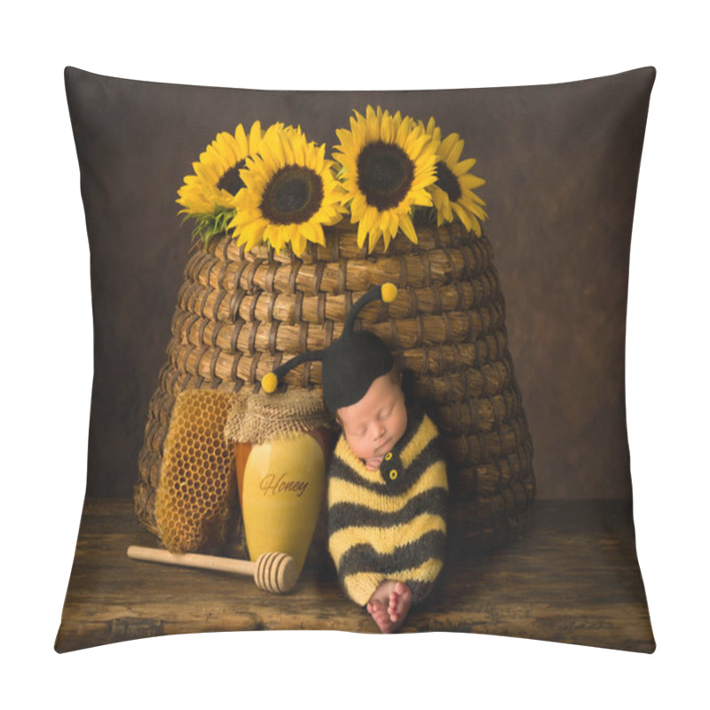 Personality  Cute Baby In Bee Outfit Sleeping Against Antique Beehive Pillow Covers