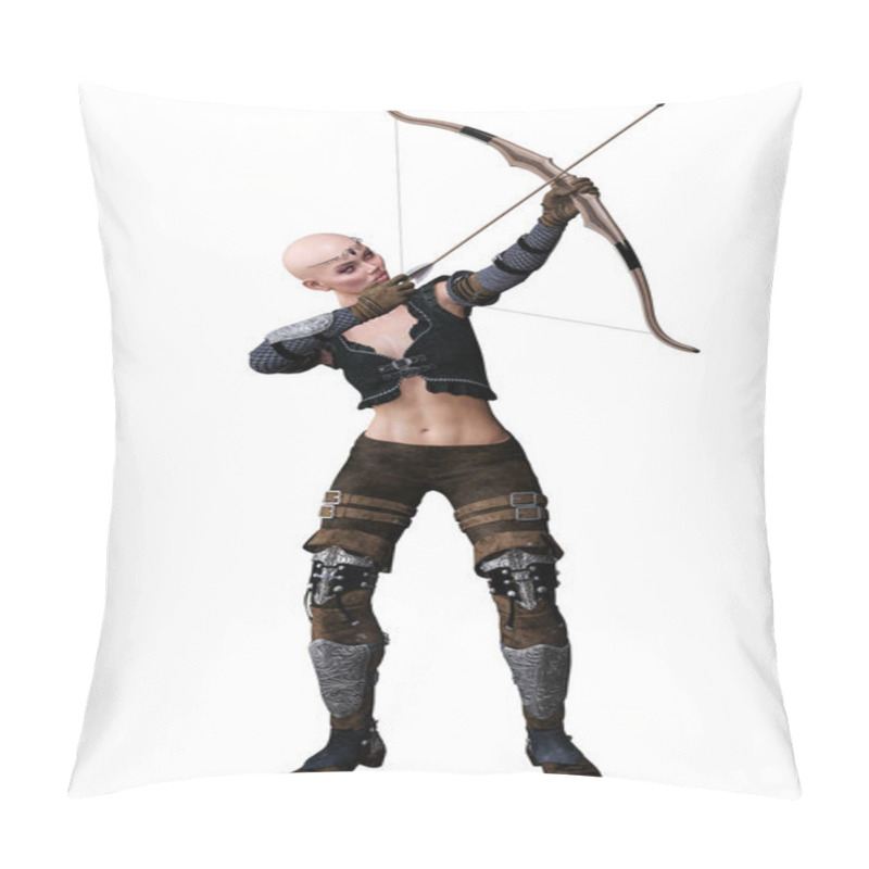 Personality  Caucasian Elf Archer Woman With Bow And Arrow On Isolated White Background, 3D Illustration, 3D Rendering Pillow Covers