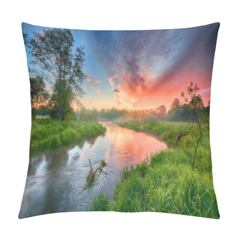 Personality  Beautiful Summer Sunrise Over River Banks Pillow Covers