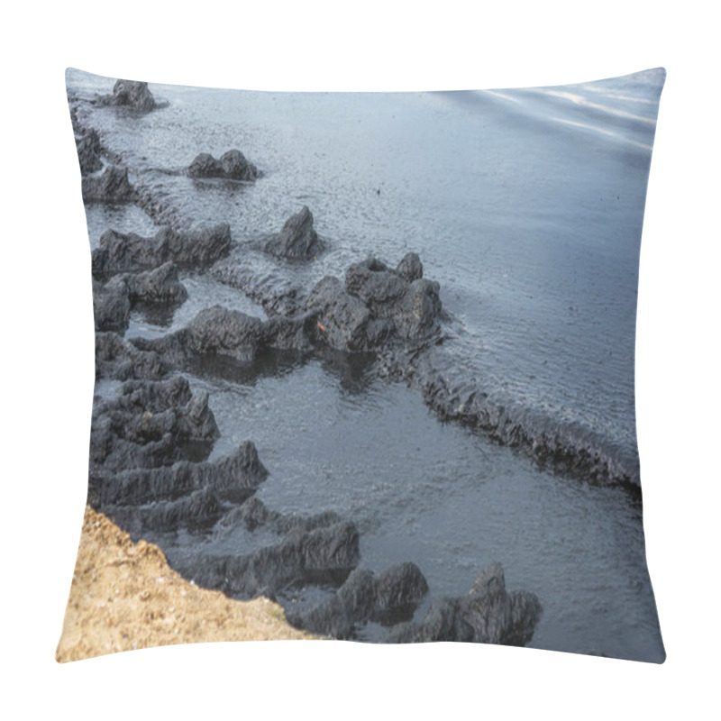 Personality  The Sea And The Beach Are Polluted With Oil. A Crude Oil Spill On The Sand Of A City Beach. Beach Oil Spill Impact, Pollution, Waste Disposal. Ecological Catastrophy Pillow Covers