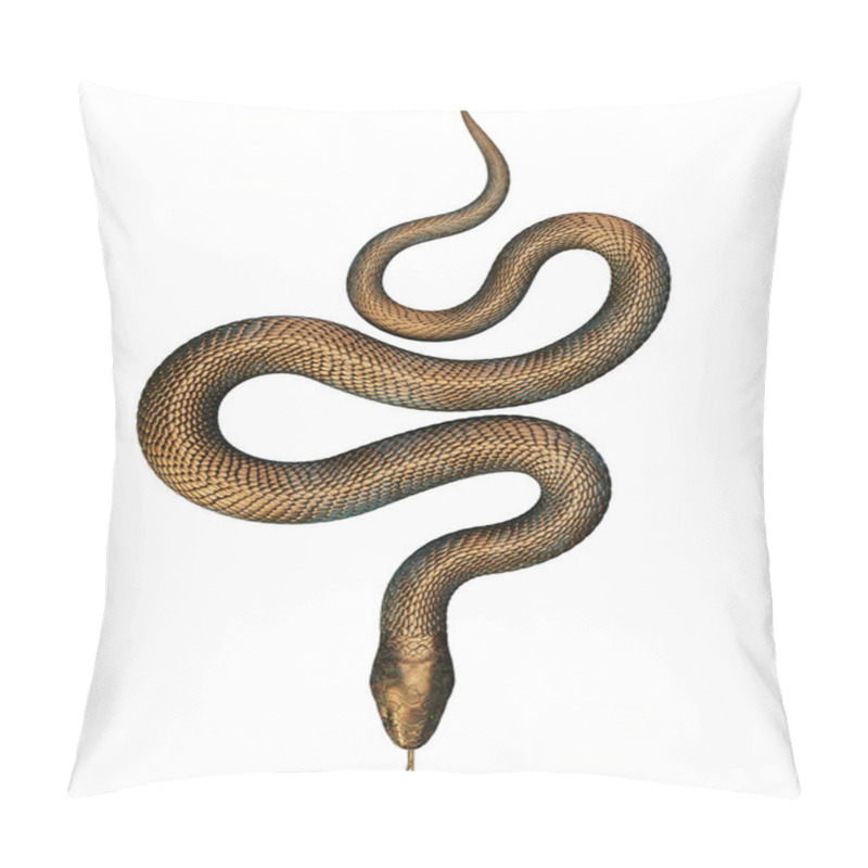 Personality  Bronze Snake Isolated On White Background. 3D Illustration Pillow Covers