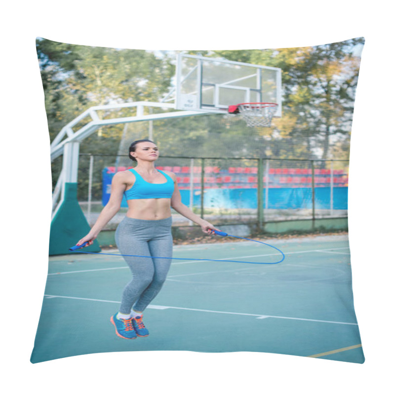 Personality  Active Woman Jumping With Skipping Rope Pillow Covers