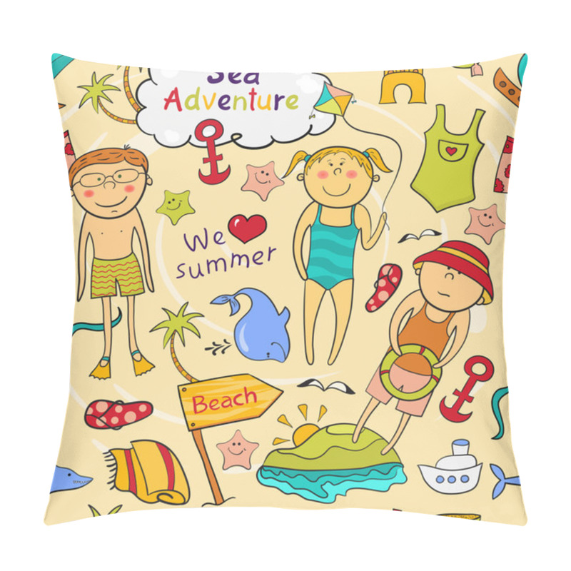 Personality  Beach Seamless Pattern In Doodle Style Pillow Covers