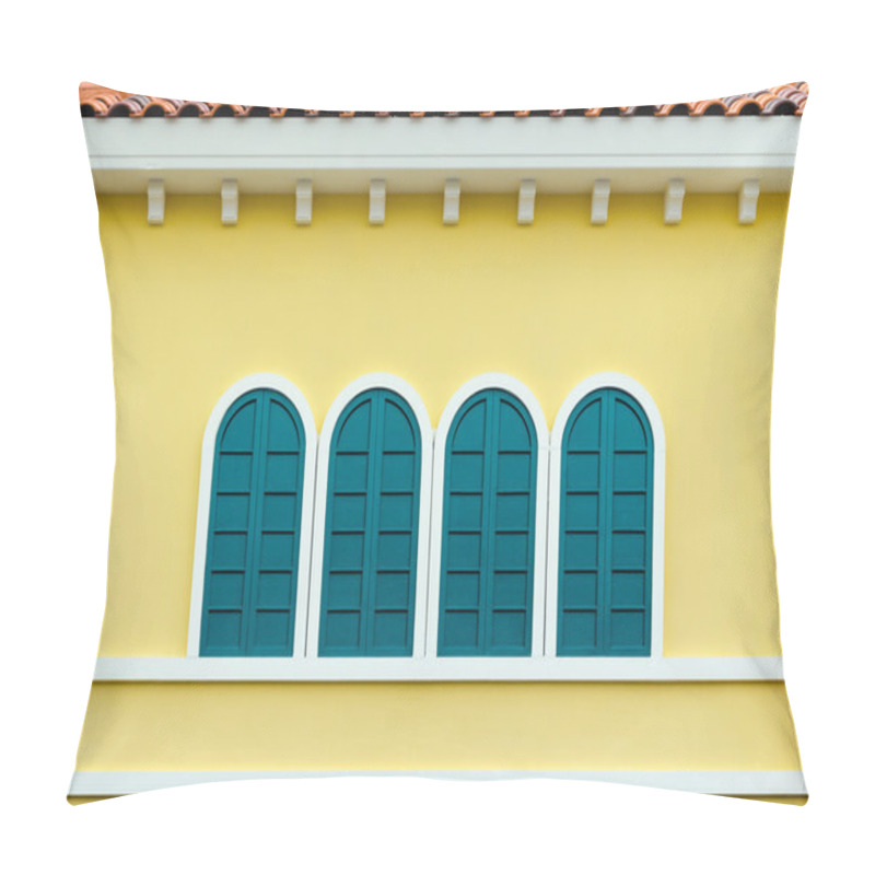 Personality  Four Green Arched Windows On Yellow Wall Pillow Covers