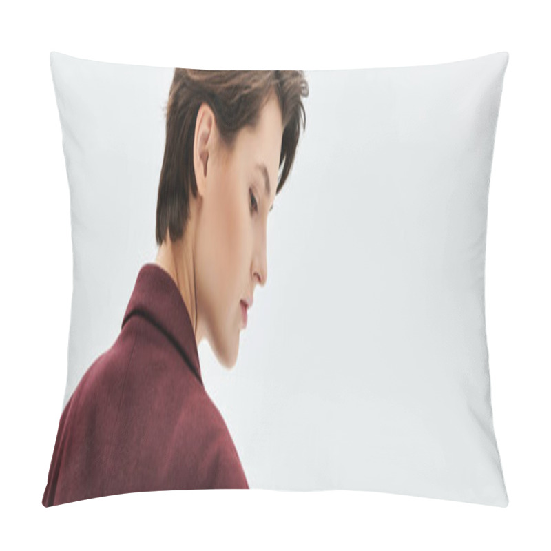 Personality  A Beautiful Woman Dressed In Stylish Winter Attire Exudes Warmth And Elegance. Pillow Covers