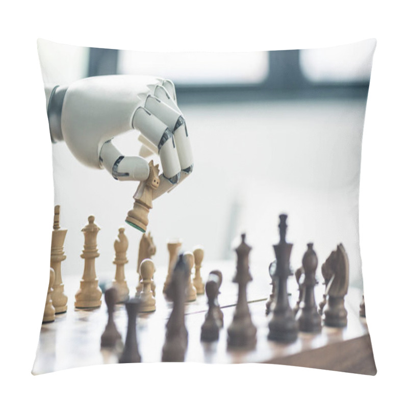 Personality  Close-up View Of Robot Playing Chess, Selective Focus Pillow Covers