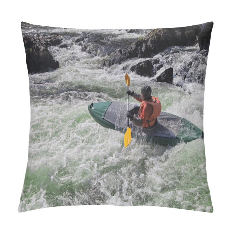 Personality  Kayaker In Whitewater Pillow Covers