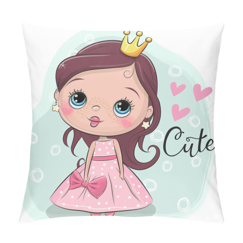 Personality  Greeting Card With Cute Cartoon Fairy Tale Princess On A Bluebackground Pillow Covers