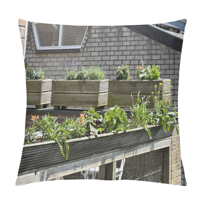 Personality  Balcony With Fragrant Herbs In A Wooden Containers Pillow Covers