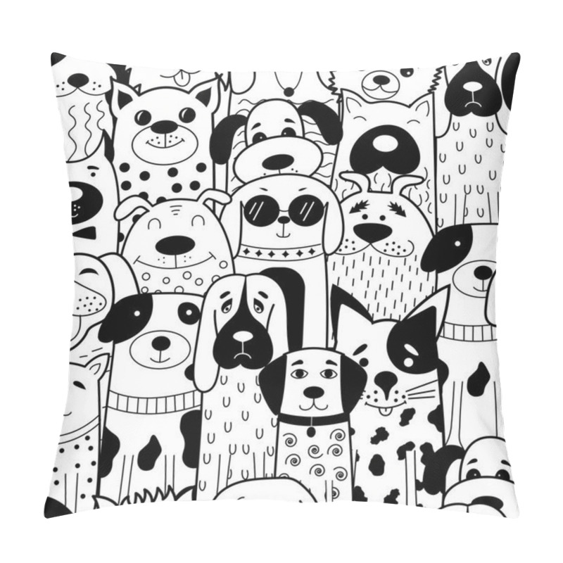 Personality  Seamless Pattern With Black And White Doodle Dogs. Pillow Covers