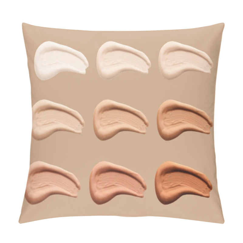 Personality  Smears Of Liquid Foundation Isolated On Brown Background. Set Of Different Skin Tone Cream Swatches For Makeup. Pillow Covers