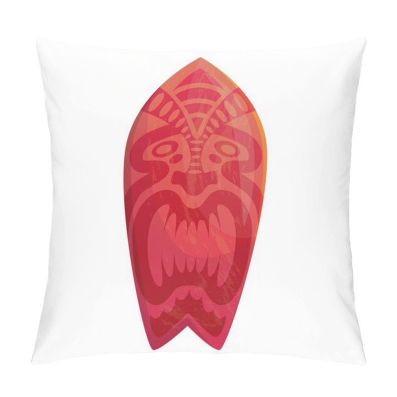 Personality  Red Surfboard With A Tiki Mask Design, Showcasing Polynesian Culture And Surfing Tradition. Perfect For Summer Vibes And Water Sports Enthusiasts Pillow Covers