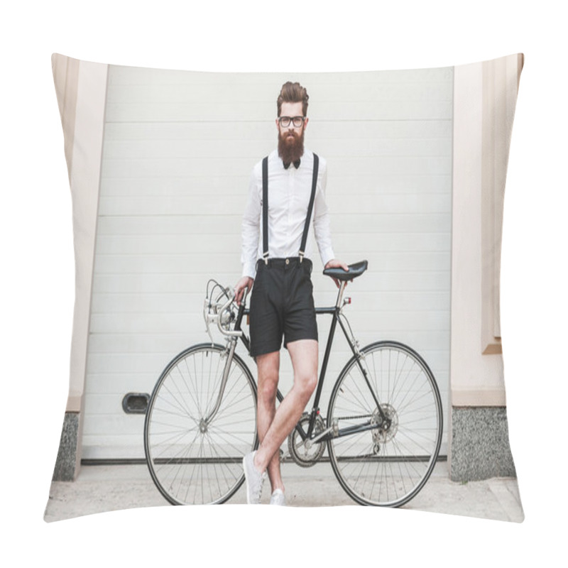 Personality  Handsome Hipster With Bicycle Pillow Covers