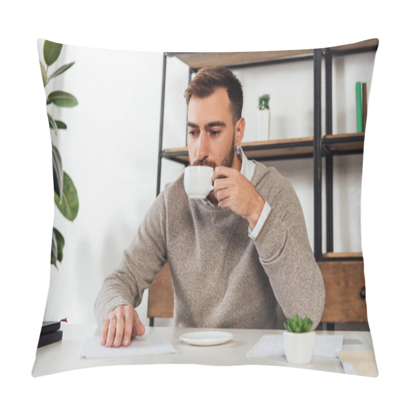 Personality  Blind Man Drinking Coffee White Reading At Table Pillow Covers