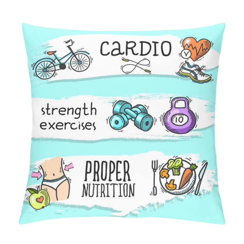 Personality  Fitness Sketch Banner Set Pillow Covers