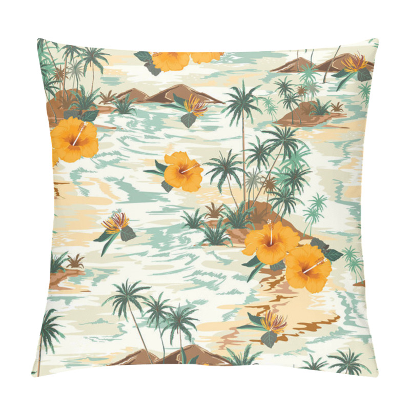 Personality  Retro Seamless Island Pattern Landscape With Palm Treeshibicus,f Pillow Covers