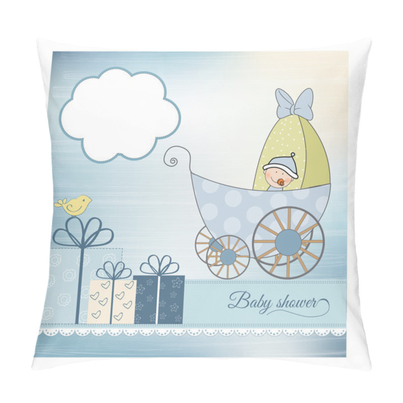 Personality  Baby Shower Announcement Card With Pram Pillow Covers