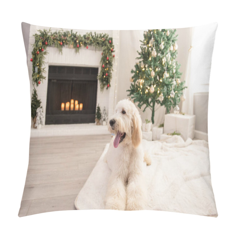 Personality  Happy Dog In Front Of Christmas Decor Pillow Covers