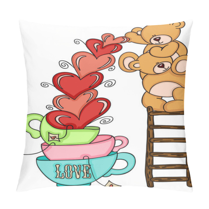 Personality  Teddy Bears On Top Ladder With Hearts Love Cups Pillow Covers