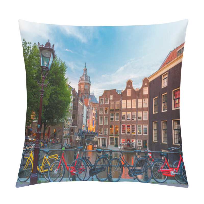 Personality  Night City View Of Amsterdam Canal, Church And Bridge Pillow Covers