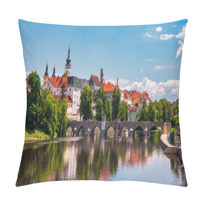 Personality  Medieval Town Pisek And Historic Stone Bridge Over River Otava In The Southern Bohemia, Czech Republic. Pisek Stone Bridge, The Oldest Preserved Early Gothic Bridge In The Czech Republic. Pillow Covers