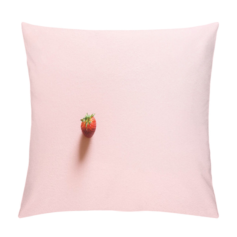 Personality  Fresh Strawberry Top View On A Pink Background. Organic Fruits. Single Strawberry Minimalistic On A Pastel Pink Table. Summer Fruits Pillow Covers