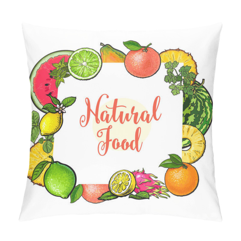 Personality  Square Frame Of Tropical Fruits With Place For Text Pillow Covers