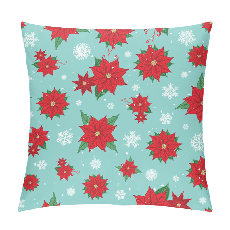 Personality  Christmas Poinsettia And Snowflakes Seamless Floral Pattern Background. Vector Pillow Covers