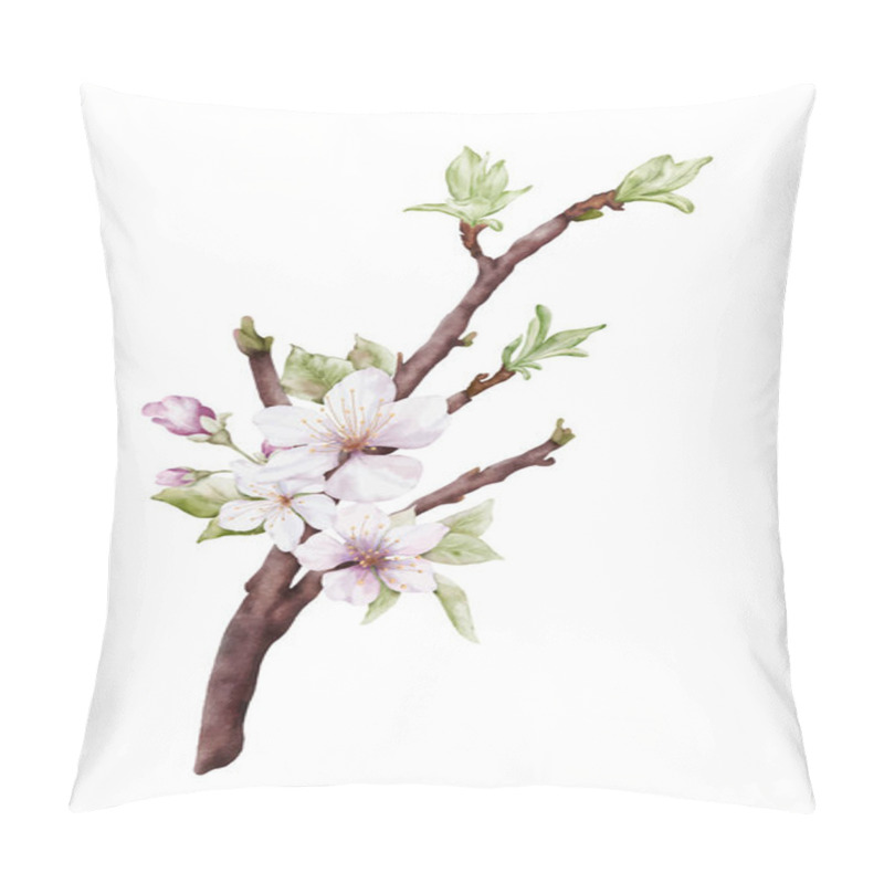 Personality  Watercolor Light Pink Cherry Blossoms Blooming On The Branches. Cherry Blossom And Leaves Branch Bouquet Vector Isolated On White Background. Suitable For Decorative Spring Festivals, Or Cards. Pillow Covers