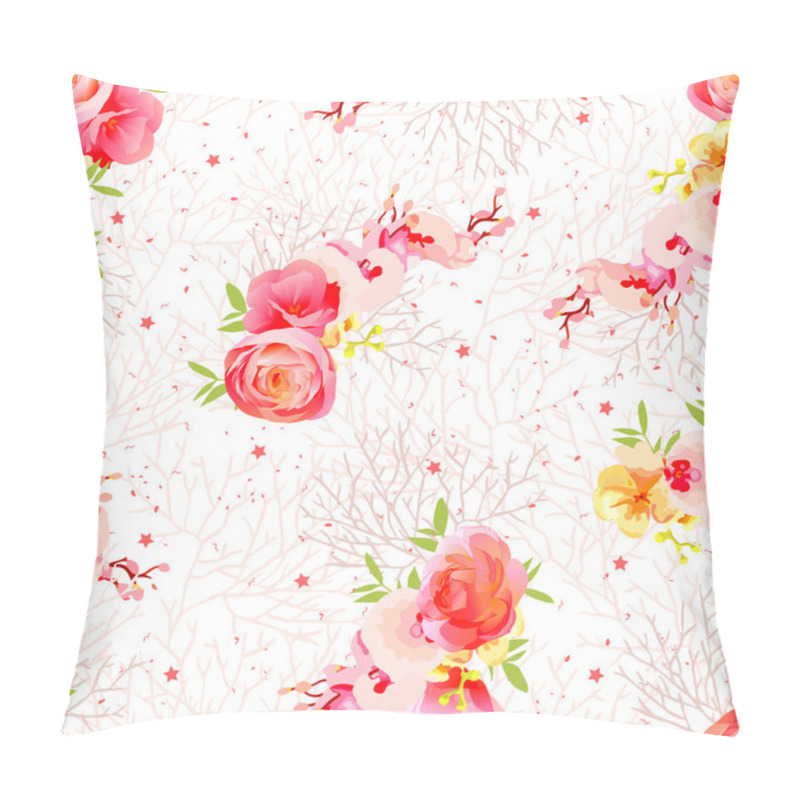 Personality  Peachy Flowers, Ranunculus, Orchid, Roses And Exotic Herbs Seaml Pillow Covers