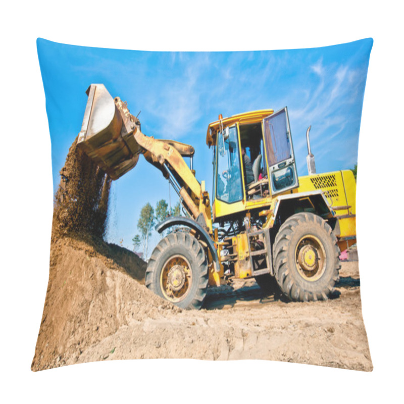 Personality  Wheel Loader Unloading Soil At Construction Site Pillow Covers