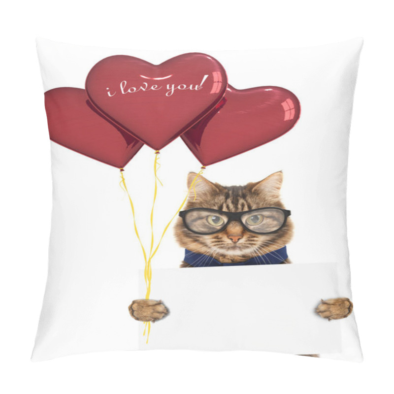 Personality  Funny Cat With Presents And Red Balloons. Happy Valentine's Day. Pillow Covers