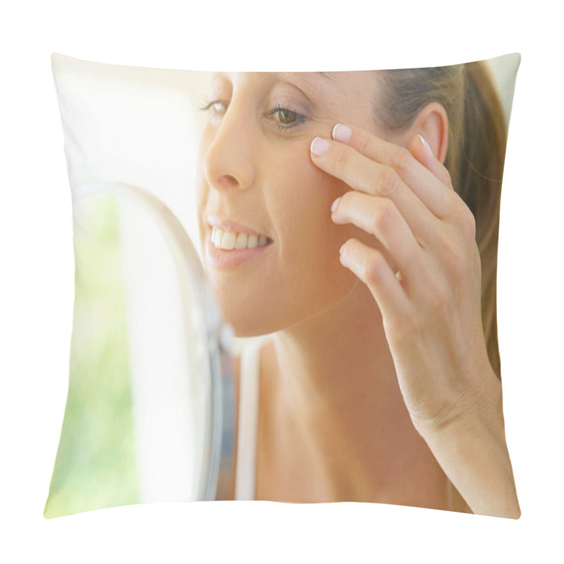 Personality  Woman Applying Eye Concealer On Pillow Covers