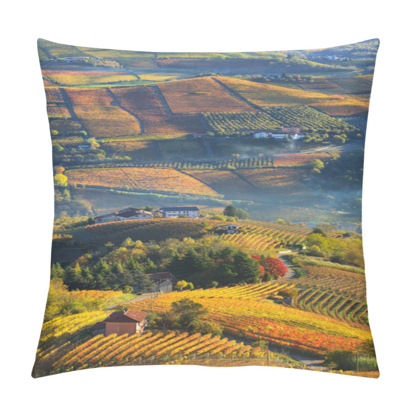 Personality  Rural Houses And Autumnal Vineyards In Piedmont, Italy. Pillow Covers