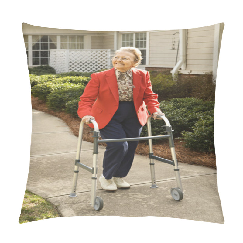 Personality  Elderly Woman Using Walker Pillow Covers