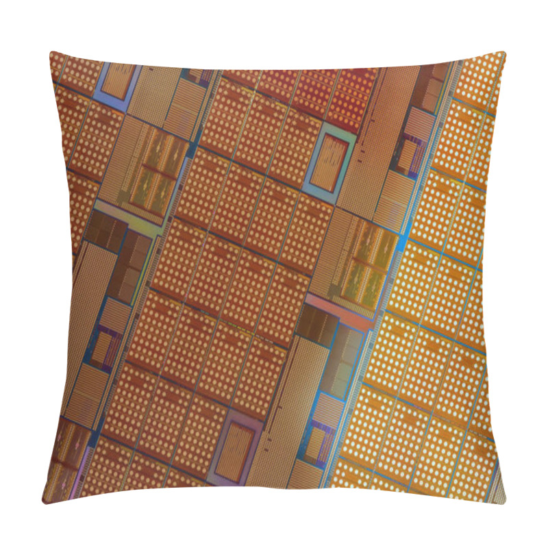 Personality  Silicon Monocrystalline Wafer With Microchips After Photolithography Etching Manufacturing Used In Fabrication Of Electronic Integrated Circuits. Full-frame High-tech Macro Background. Pillow Covers