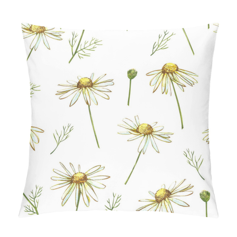 Personality  Chamomile Or Daisy Bouquets, White Flowers. Realistic Botanical Sketch On White Background For Design, Hand Draw Illustration In Botanical Style. Seamless Patterns. Pillow Covers