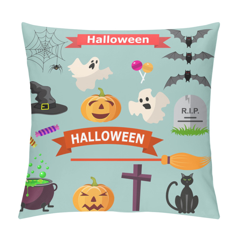 Personality  Set Of Halloween Ribbons And Characters. Pillow Covers