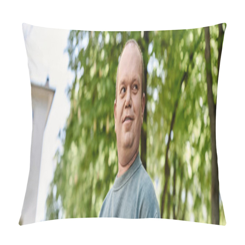 Personality  A Man With Inclusivity Smiles Warmly As He Walks Through A Lush Park On A Bright Summer Day. Pillow Covers