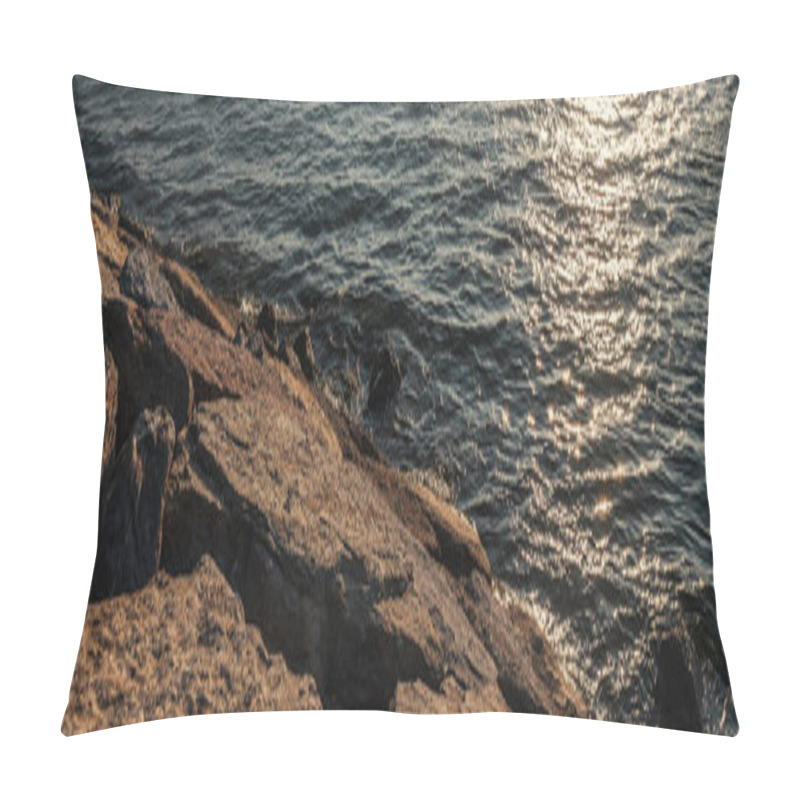 Personality  Stones On Coast Of Sea During Sunset, Banner  Pillow Covers