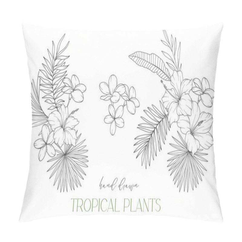 Personality  Tropical Flowers Outline. Line Art Tropical Plants. Floral Line Art. Flower Coloring Page. Fine Line Tropical Greenery Illustration. Hand Drawn Flowers. Tropical Wedding Invitation Flowers Pillow Covers