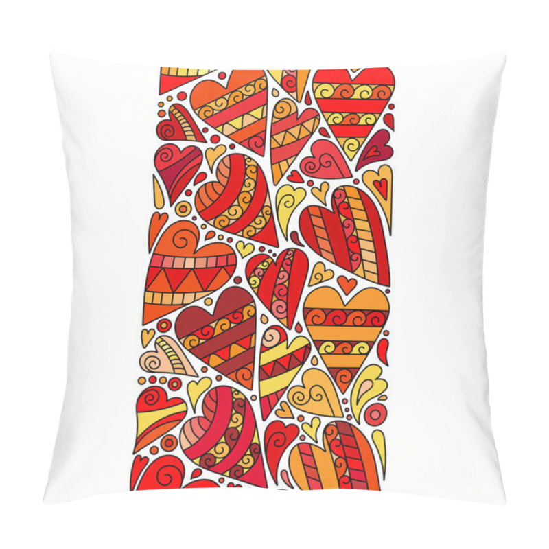 Personality  Doodle Textured Hearts Seamless Decorative Line. Hand Drawn Henna Borders.  Tattoo. Orange Red Bright Pattern. Pillow Covers