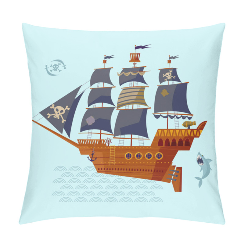 Personality  Pirate Ship. Nautical Collection. Vector Illustration Pillow Covers