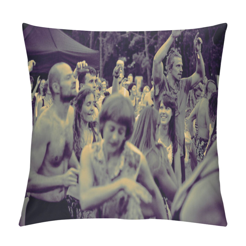 Personality  BIALOBRZEGI, POLAND - JULY 13-15, 2019: People Having Fun During Concert On The Wibracje 3.0 Festival Poland, One Of The Biggest Awareness, Music And Passionate About Life Open Air Festivals In Poland Pillow Covers