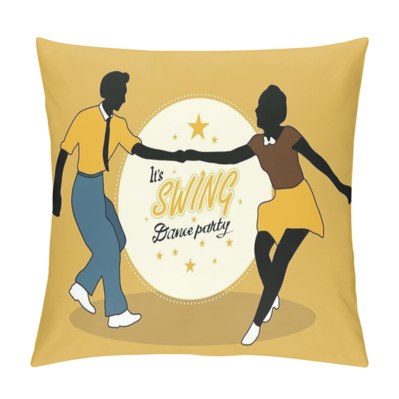 Personality  Young Couple Dancing Jazz Swing. Horizontal Template With Text Dance Party. Vintage Vector Style 1930s, 1940s,1950s. Realistic,stylistic Characters. Rockabilly, Charleston, Lindy Hop Or Boogie Woogie. Pillow Covers