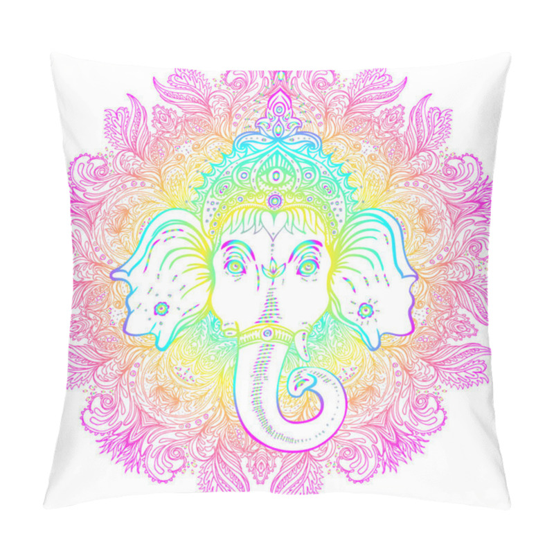 Personality  Hindu Lord Ganesha Over Ornate Mandala Pattern. Vector Illustrat Pillow Covers