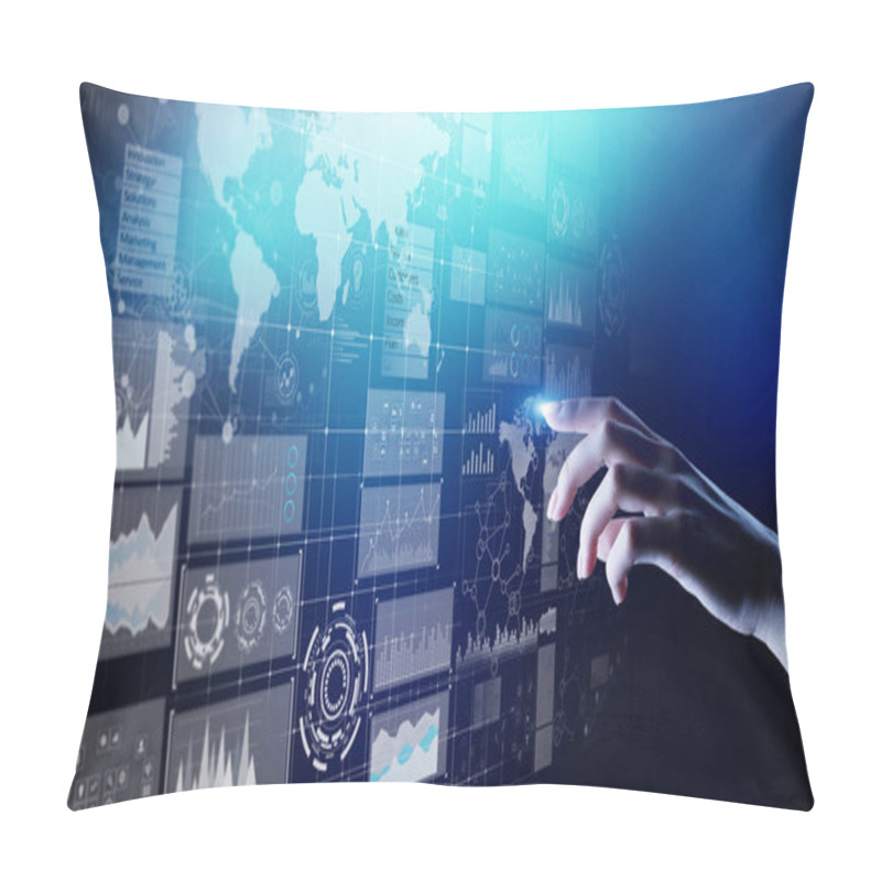 Personality  Business Intelligence Dashboard With Graph And Icons. Big Data. Trading And Investment. Modern Technology Concept On Virtual Screen. Pillow Covers