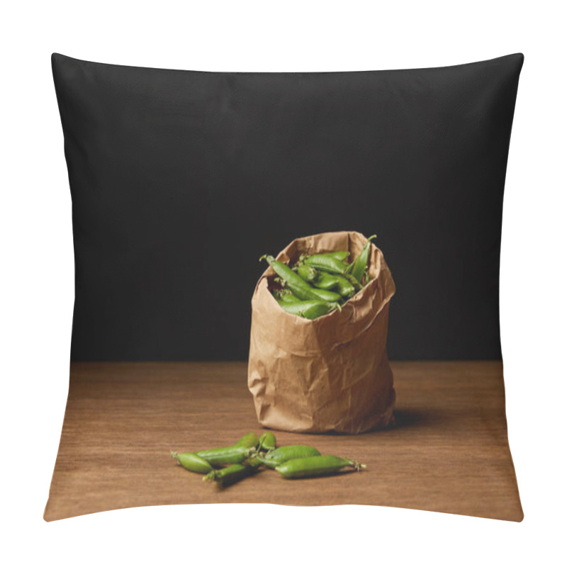 Personality  Paper Bag Of Pea Pods On Wooden Tabletop Pillow Covers