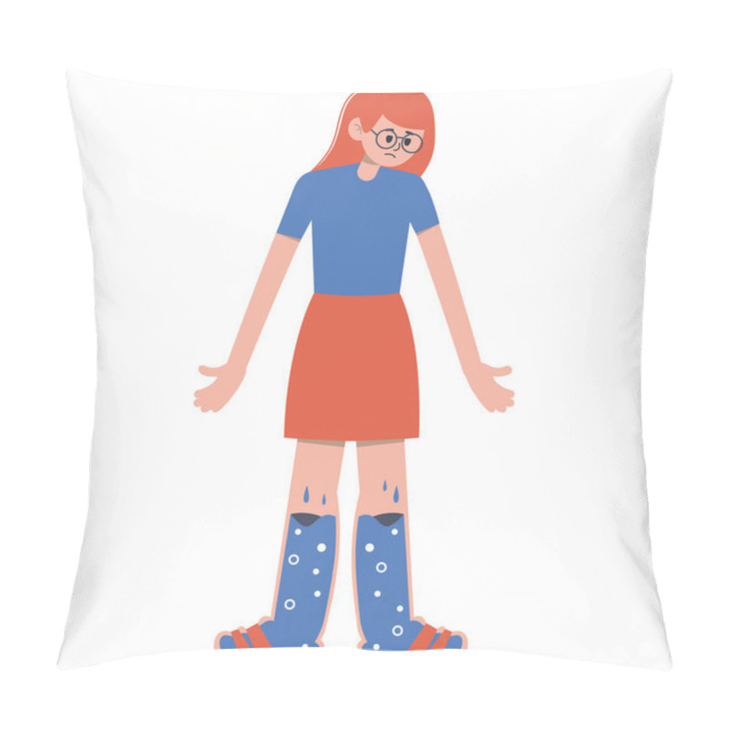 Personality  A Girl With Swollen Feet. Legs Filled With Lymph. Vector Illustration Pillow Covers