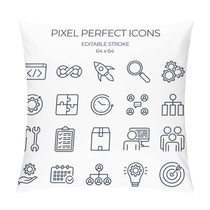 Personality  DevOps Related Editable Stroke Outline Icons Set Isolated On White Background Flat Vector Illustration. Software Systems Development Lifecycle. Pixel Perfect. 64 X 64. Pillow Covers